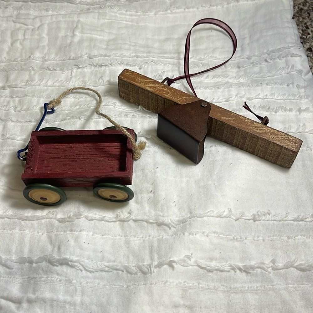 Wooden cart and see/saw ornaments